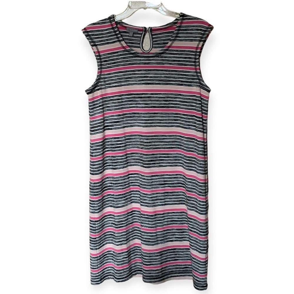 T by Talbots Pink Black White Striped Sleeveless Midi Dress Size Petite Medium
